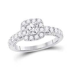 Round Diamond Halo Bridal Wedding Engagement Ring 1-1/2 Cttw 14kt White Gold - REF-175X5A