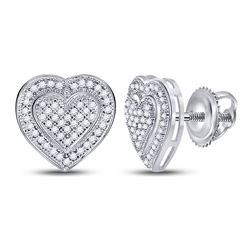 Womens Round Diamond Heart Cluster Earrings 1/4 Cttw 10kt White Gold - REF-19N5F