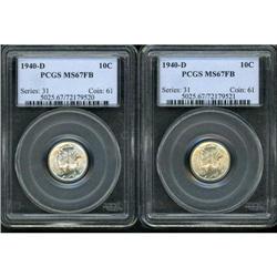 Lot of Two 1940-D PCGS MS67FB