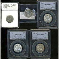 Lot of Four Quarters and One 20 Cent Piece