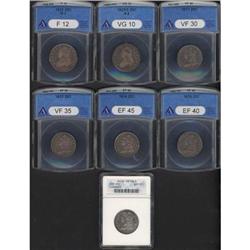 Lot of Seven Capped Bust Quarter Dollars ANACS