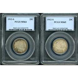 Lot of Two 1912-S Barber 25C PCGS