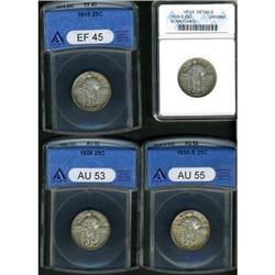 Lot of Four Standing Liberty Quarter Dollars ANACS