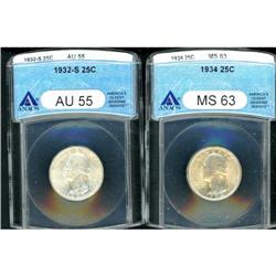 Lot of Two Washington Quarter Dollars ANACS