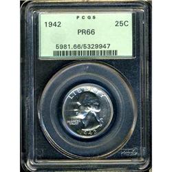 1942 Washington 25C PCGS Proof 66
