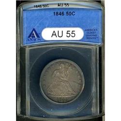 1846 Liberty Seated 50C. Med Date ANACS AU55