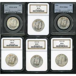 Lot of Six Walking Liberty Half Dollars