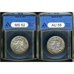 Lot of Two Liberty Walking Half Dollars ANACS
