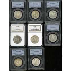 Lot of Eight 1937 Walking Liberty Half Dollars