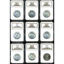 Lot of Ten Walking Liberty Half Dollars