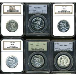 Lot of Six Walking Liberty Half Dollars