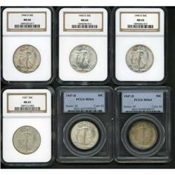 Lot of Six Walking Liberty Half Dollars