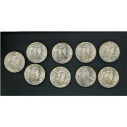 Lot of Nine 1946-P BU Walking Liberty Half Dollars Raw