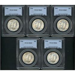 Lot of Five 1946 Walking Liberty Half Dollars PCGS