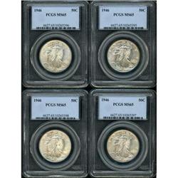 Lot of Four 1946 Walking Liberty 50C PCGS MS65