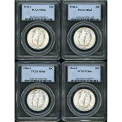 Lot of Four Walking Liberty 50C 1946-S PCGS MS66