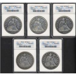 Lot of Five Seated Liberty Dollars ANACS