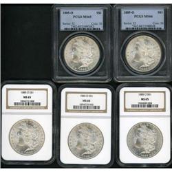 Lot of Five 1885-O Morgan Dollars