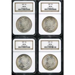 Lot of Four 1887 Morgan Dollars NGC MS66