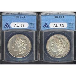 Lot of Two Morgan Dollars ANACS AU53