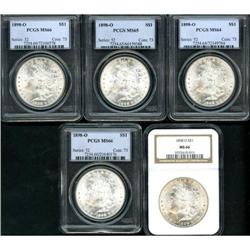 Lot of Five 1898-O Morgan Dollars