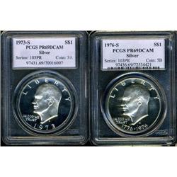 Lot of Two Eisenhower Silver Dollars PCGS PR69DCAM