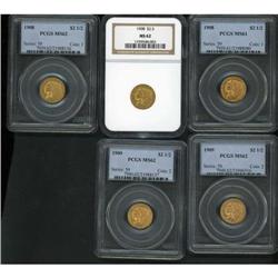 Lot of Five $2.50 Indian Quarter Eagles