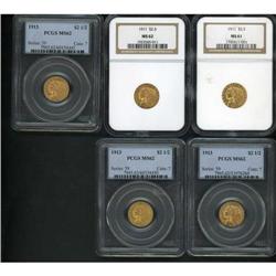 Lot of Five $2.50 Indian Quarter Eagles