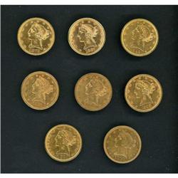 Lot of Eight Raw $5 Liberty Half Eagles