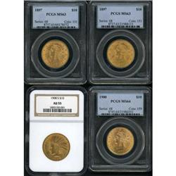 Lot of Four $10 Liberty and Indian Eagles