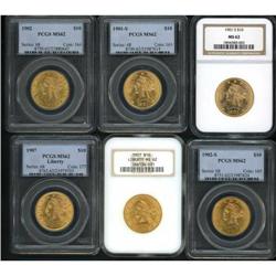 Lot of Five $10 Liberty Eagles MS62