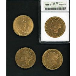 Lot of Four Raw and Slabbed $20 Double Eagles