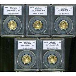 Lot of Five $10 Gold Eagles PCGS MS69
