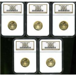 Lot of Five 1999 $10 Eagles NGC MS68
