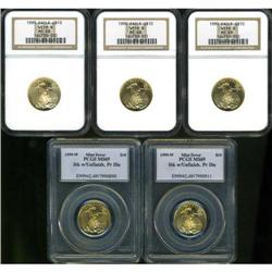 Lot of Five 1999 Gold $10 Eagles