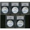 Image 1 : Lot of five 2005 Silver American Eagles PCGS MS69