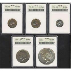 Lot of Five Miscellaneous Coins ANACS