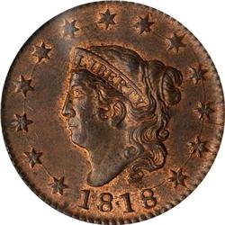 1818 Coronet Head 1C PCGS MS63 RB N-10 R1