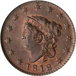 1818 Coronet Head 1C N-10 R1 ANACS MS63 RB