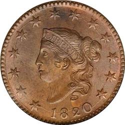 1820 Coronet Head 1C. Lg Date N-13 R1 NGC MS66 BR