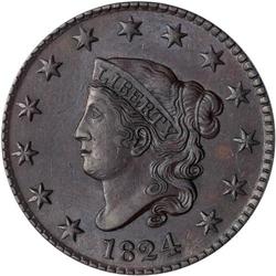 1824 Coronet Head 1C ANACS AU53