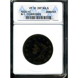 1825 Coronet Head 1C ANACS VF30 Details Corroded
