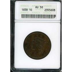 1838 Coronet Head 1C N-1 R1 ANACS AU50