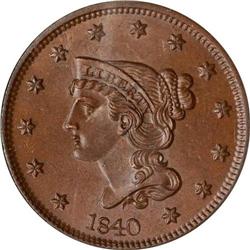 1840 Coronet Head 1C. Lg Date NGC MS64 BR