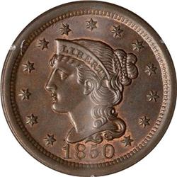 1850 Coronet Head 1C PCGS MS65BN