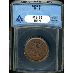 1850 Coronet Head 1C ANACS MS65 BR