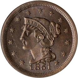 1851 Coronet Head 1C NGC MS67BN. N-6 R1
