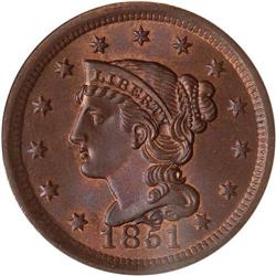 1851 Coronet Head 1C ANACS MS66 RB