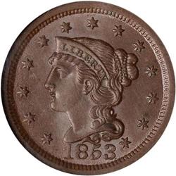 1853 Coronet Head 1C NGC MS64 BR