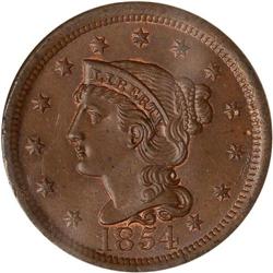 1854 Coronet Head 1C NGC MS65 BR